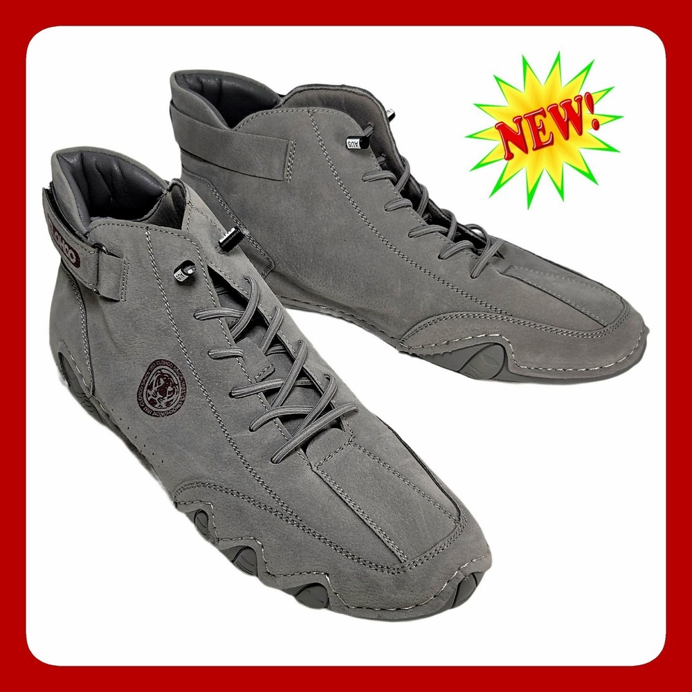 Clohoo Grey Suede High Top Driving Sneakers Men US 9 EU 43 Lace Up Strap A1019